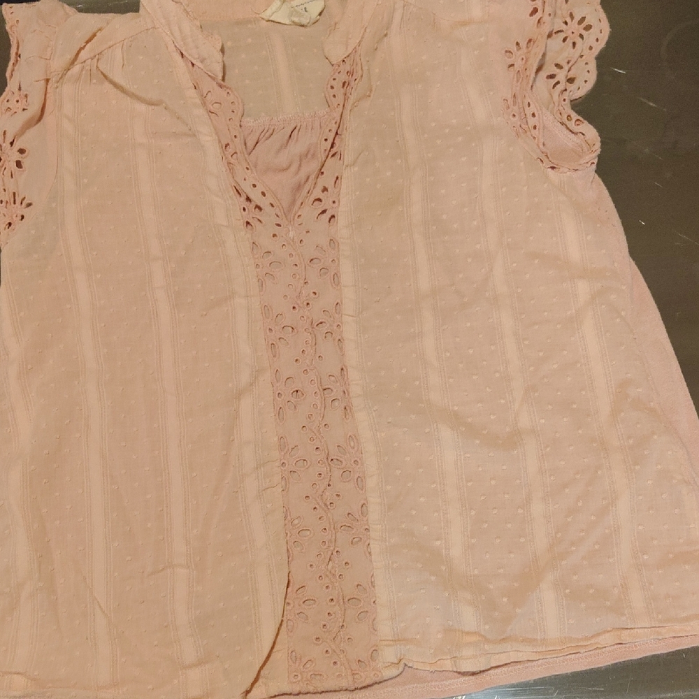 Chic Lace Trim Pink Blouse